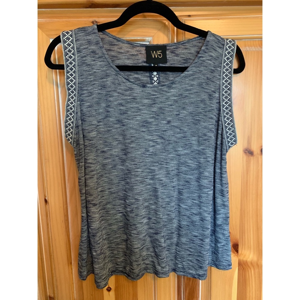 Navy tank top with Aztec embroidery